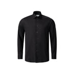 A black long-sleeve button-down dress shirt with a classic pointed collar, shown on a plain white background. Eton Shirt available at Sakks Menswear in Southampton.