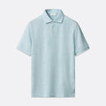 A light blue short-sleeve polo shirt with a three-button placket, displayed on a clean, light gray background. Eton Polo. Sakks Menswear Southampton.