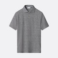 A short-sleeve polo shirt in heather grey, featuring a classic collar and a three-button placket, displayed against a light grey background. Eton Polo. Sakks Menswear Southampton.