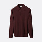 A dark burgundy knit polo sweater with a textured chevron pattern, displayed on a clean light gray background. Eton Polo. Sakks Menswear Southampton.