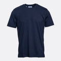 A classic short-sleeve crewneck t-shirt in dark navy blue, shown flat against a light gray background. Eton T-Shirt. Sakks Menswear Southampton.
