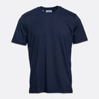 A classic short-sleeve crewneck t-shirt in dark navy blue, shown flat against a light gray background. Eton T-Shirt. Sakks Menswear Southampton.