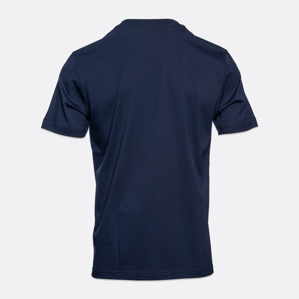 A navy blue short-sleeve t-shirt shown from the back, displayed on a light gray background. Eton T-Shirt. Sakks Menswear Southampton.