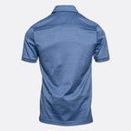A heather blue short-sleeve polo shirt shown from the back, displayed on a light gray background. Eton Polo Shirt. Sakks Menswear Southampton.
