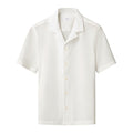 A white short-sleeve button-up shirt with a relaxed collar, displayed flat against a solid white background. Eton Short Sleeve Shirt Sakks Menswear Southampton.