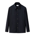 A dark navy blue long-sleeve button-up jacket with a pointed collar and side pockets, shown against a plain white background. Eton Shirt Jacket. Sakks Menswear Southampton.
