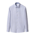 A light blue long-sleeve dress shirt with a spread collar and white buttons, shown flat against a solid white background. Eton Shirt. Sakks Menswear Southampton.