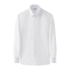 A white long-sleeve dress shirt with a classic collar and button-down front, shown on a clean white background. Eton Shirt. Sakks Menswear Southampton.