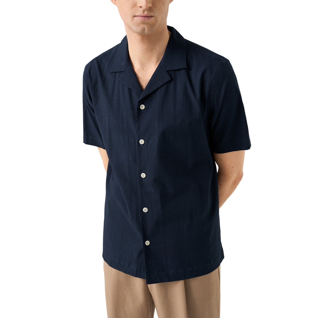 Eton Seersucker Resort Shirt - Blue