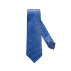 A blue necktie with a fine geometric pattern, shown on a plain white background. Eton Ties available at Sakks Menswear in Southampton.