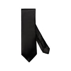 A classic black necktie with a subtle satin sheen, shown vertically with the tail looped to the right, set against a plain white background. Eton Ties available at Sakks Menswear in Southampton.