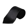A classic black necktie with a satin-like finish, shown partially unrolled from its roll against a solid white background. Eton Ties available at Sakks Menswear in Southampton.