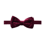 A pre-tied bow tie and matching elastic headband in a deep burgundy velvet fabric, shown against a plain white background. Eton Bow Tie available at Sakks Menswear in Southampton.