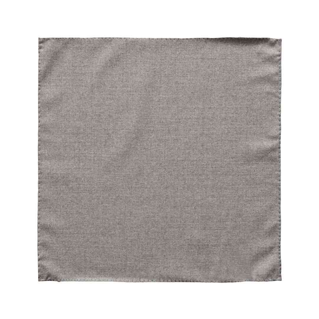 A square gray fabric pocket square with a fine woven texture and visible stitched edges, shown flat against a plain white background. Eton Pocket Square available at Sakks Menswear in Southampton.