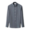 A long-sleeve button-down shirt in a textured slate gray fabric, featuring a classic collar and a button-down front, displayed on a clean white background. Eton Shirt available at Sakks Menswear in Southampton.