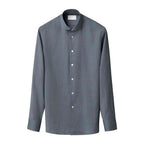 A long-sleeve button-down shirt in a textured slate gray fabric, featuring a classic collar and a button-down front, displayed on a clean white background. Eton Shirt available at Sakks Menswear in Southampton.