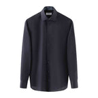 A dark navy long-sleeve button-up shirt with a classic collar, displayed on a clean white background. Eton Shirt available at Sakks Menswear in Southampton.