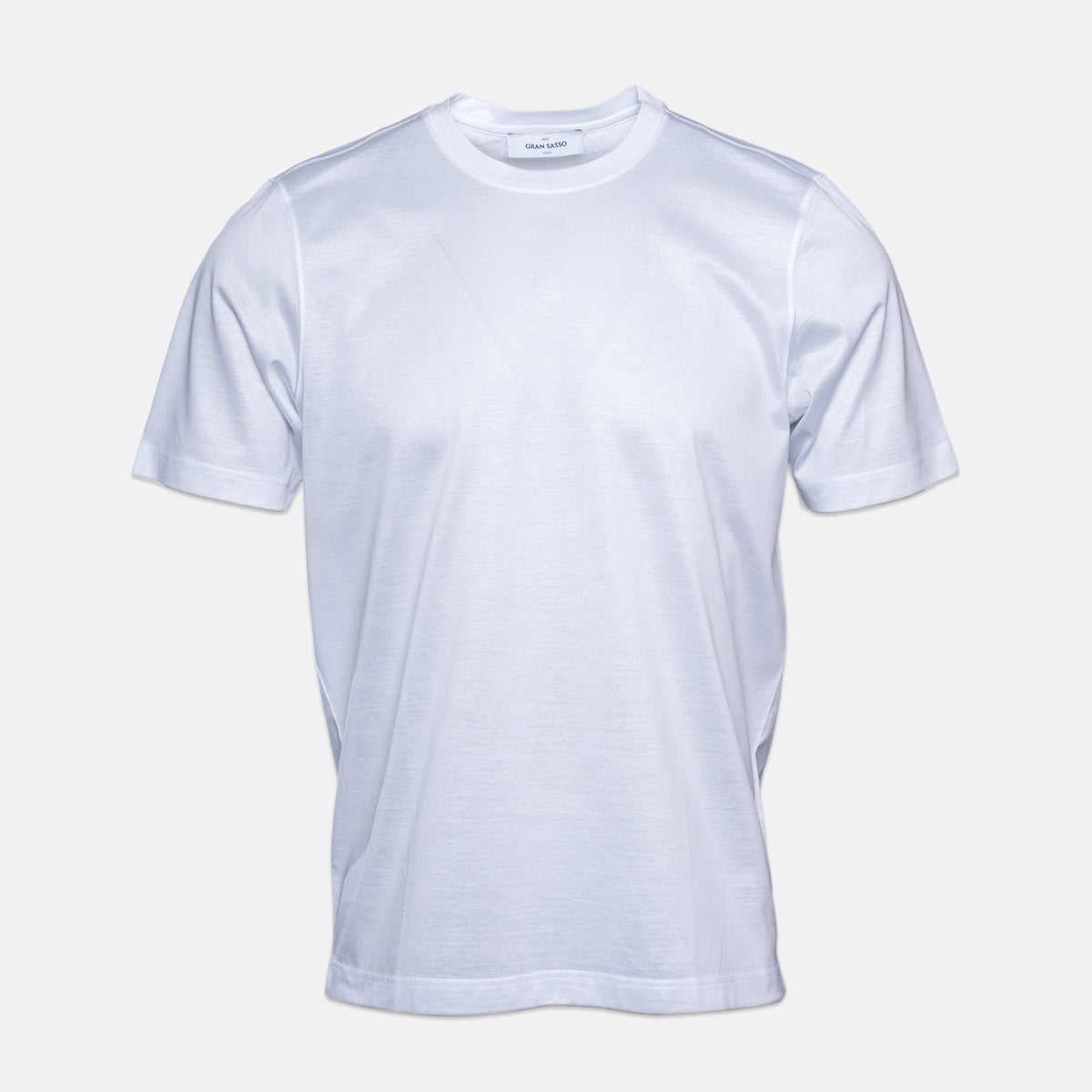 A plain white short-sleeve crewneck t-shirt displayed on a light grey background. Gran Sasso T-Shirt available at Sakks Menswear in Southampton.