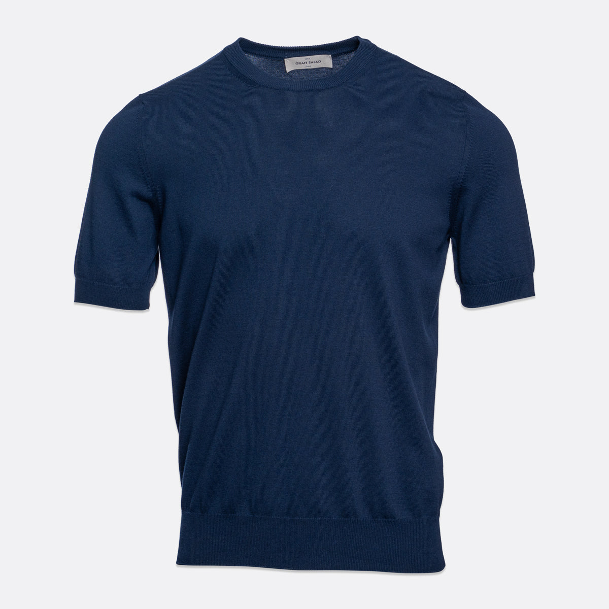 Black sports jersey with geometric pattern on a white background. Gran Sasso T-Shirt available at Sakks Menswear in Southampton.