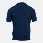 A navy blue short-sleeve knit polo shirt shown from the back, displayed on a clean light gray background. Gran Sasso T-Shirt available at Sakks Menswear in Southampton.