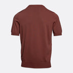 A short-sleeve knit top shown from the back, in a solid rust-brown colour, displayed on a light grey background. Gran Sasso T-Shirt available at Sakks Menswear in Southampton.