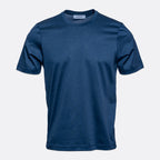 A classic short-sleeve crewneck t-shirt in a solid dark blue colour, displayed on a clean, light grey background. Gran Sasso T-Shirt available at Sakks Menswear in Southampton.