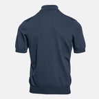 A grey short-sleeve knit polo shirt shown from the back, displayed on a clean, light gray background. Gran Sasso Polo available at Sakks Menswear in Southampton.