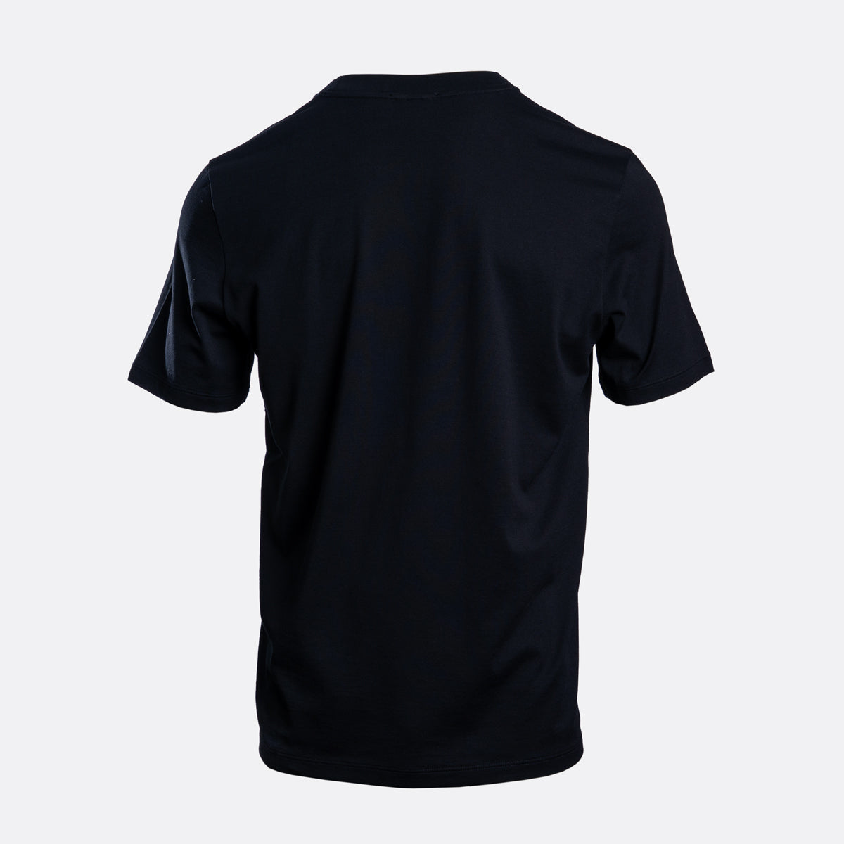 A black short-sleeve crewneck t-shirt shown from the back, displayed on a light gray background. Jacob Cohën T-Shirt available at Sakks Menswear in Southampton.