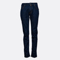 A pair of dark blue slim-fit jeans shown flat against a light gray background. Jacob Cohën Jeans available at Sakks Menswear in Southampton.