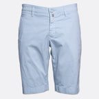 Light blue chino shorts with a button closure and belt loops, shown flat against a light gray background. Jacob Cohën Shorts available at Sakks Menswear in Southampton.