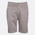 A pair of men's casual shorts in a solid taupe-gray color, featuring a button closure, belt loops, and a classic five-pocket design, shown against a plain light gray background. Jacob Cohën Shorts available at Sakks Menswear in Southampton.