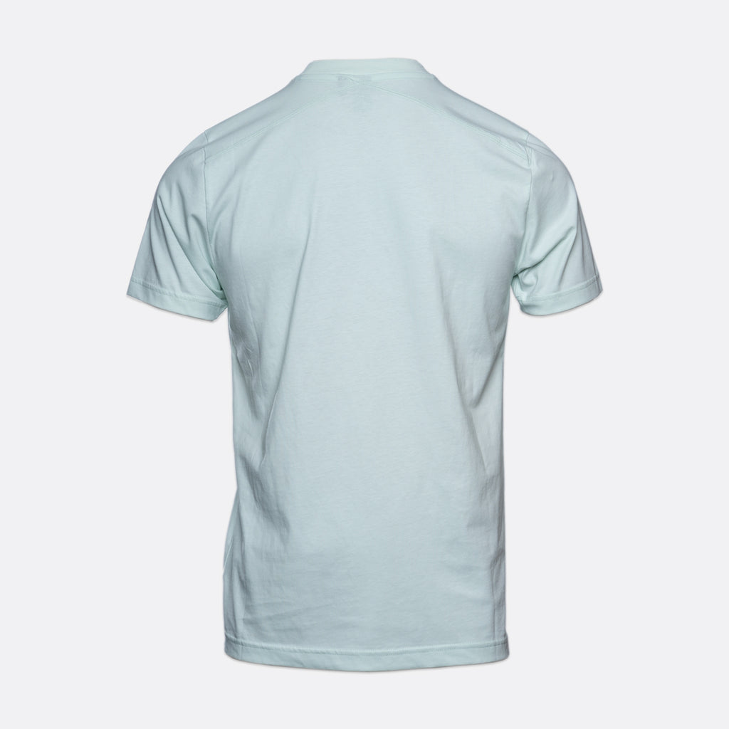 A light mint green short-sleeve t-shirt shown from the back, displayed on a clean, light gray background. MA.Strum T-Shirt available at Sakks Menswear in Southampton.