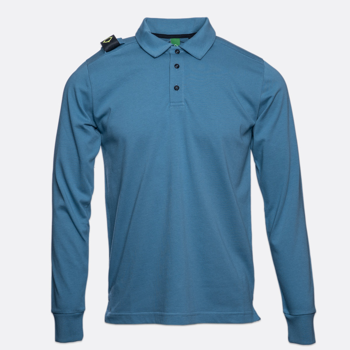 Long sleeve polo shirt displayed in front of a light grey background. MA.Strum Polo available at Sakks Menswear in Southampton.