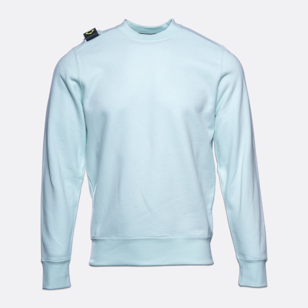 Light blue sweatshirt displayed in front of a grey background. MA.Strum Sweatshirt available at Sakks Menswear in Southampton