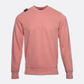 A dusty rose crewneck sweatshirt with a small black and green tag on the left shoulder, displayed on a light gray background. MA.Strum Sweatshirt available at Sakks Menswear in Southampton.