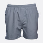 Light gray swim trunks with an elastic waistband and side pockets, shown against a plain light gray background. MA.Strum Swimwear available at Sakks Menswear in Southampton.