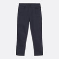A pair of slim-fit dark navy blue jeans shown flat against a light gray background. MA.Strum Jeans available at Sakks Menswear in Southampton.