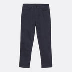 A pair of slim-fit dark navy blue jeans shown flat against a light gray background. MA.Strum Jeans available at Sakks Menswear in Southampton.