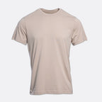 A plain short-sleeve crewneck t-shirt in a light beige or sand color, shown against a light gray background. PAIGE T-Shirt available at Sakks Menswear in Southampton.