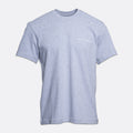 A light heather gray short-sleeve crewneck t-shirt with a small white 'MATCHES & MOMENTS' logo printed on the left chest, displayed against a light gray background. PAIGE T-Shirt available at Sakks Menswear in Southampton.