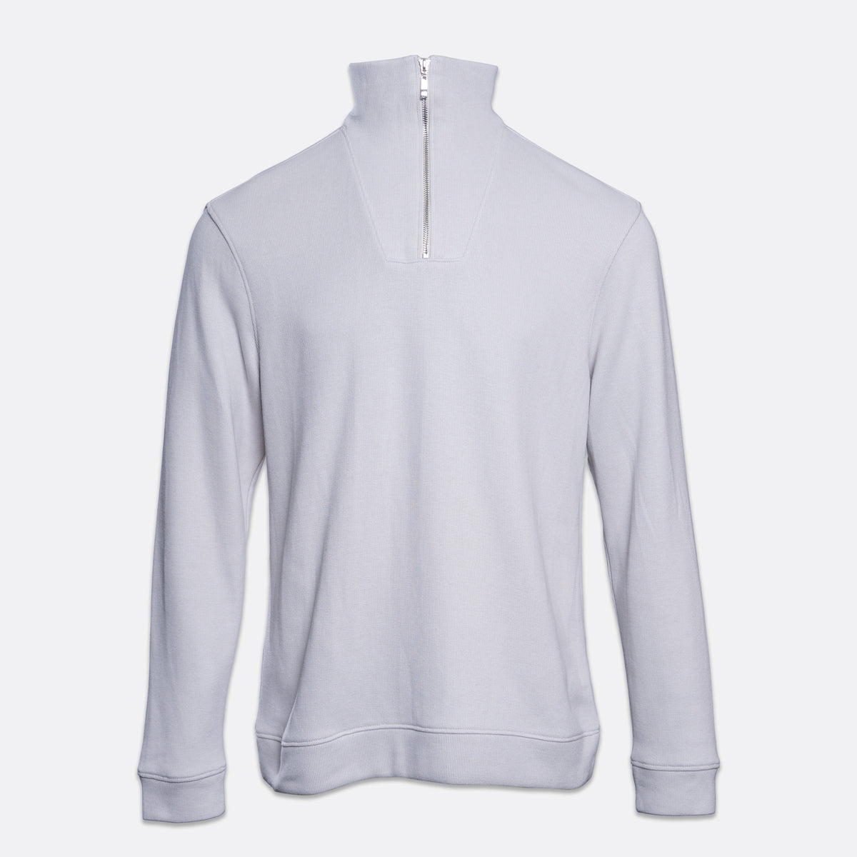 A light gray long-sleeve quarter-zip sweatshirt with a mock neck collar, shown from the back on a light gray background. PAIGE Sweatshirt available at Sakks Menswear in Southampton.