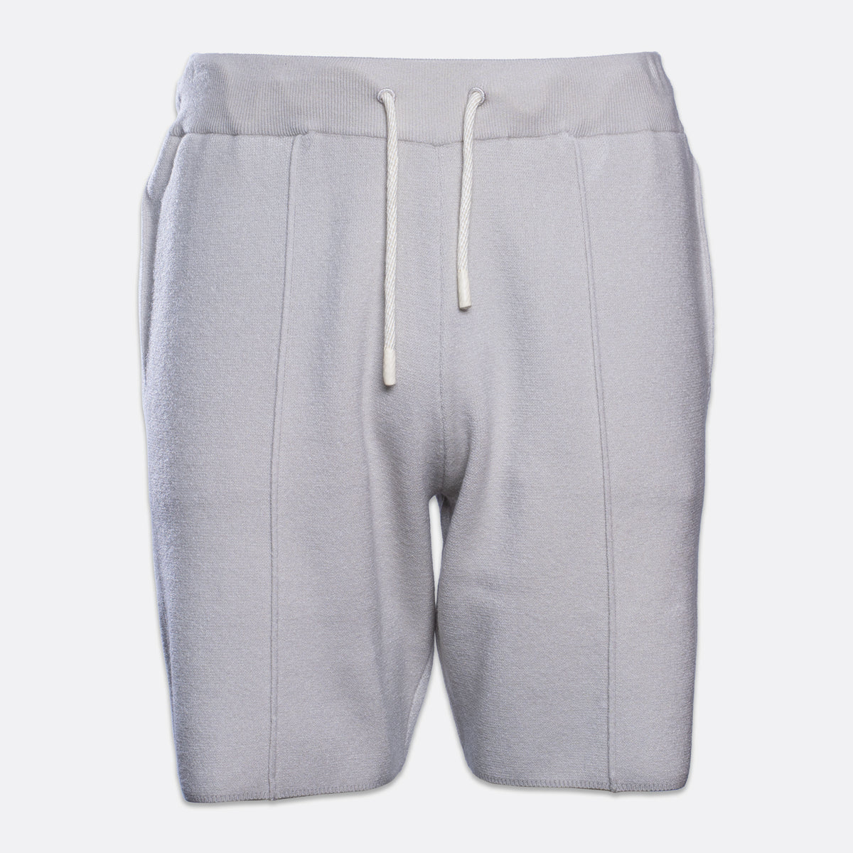 Light gray sweat shorts with a white drawstring, shown against a plain light gray background. PAIGE Sweat Shorts available at Sakks Menswear n Southampton.