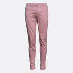 A pair of slim-fit, cropped pink chinos with a button fly and belt loops, shown on a plain light gray background. Replay Chinos available at Sakks Menswear in Southampton.