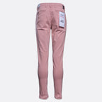 A pair of slim-fit, ankle-length trousers in a dusty rose pink color, shown from the back on a light gray background. A white paper tag is attached to the back pocket. Replay Chinos available at Sakks Menswear in Southampton.