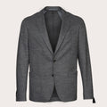A dark gray textured blazer with notched lapels and two front buttons, displayed on a clean off-white background. Sand Copenhagen Blazer available at Sakks Menswear in Southampton.