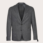 A dark gray textured blazer with notched lapels and two front buttons, displayed on a clean off-white background. Sand Copenhagen Blazer available at Sakks Menswear in Southampton.