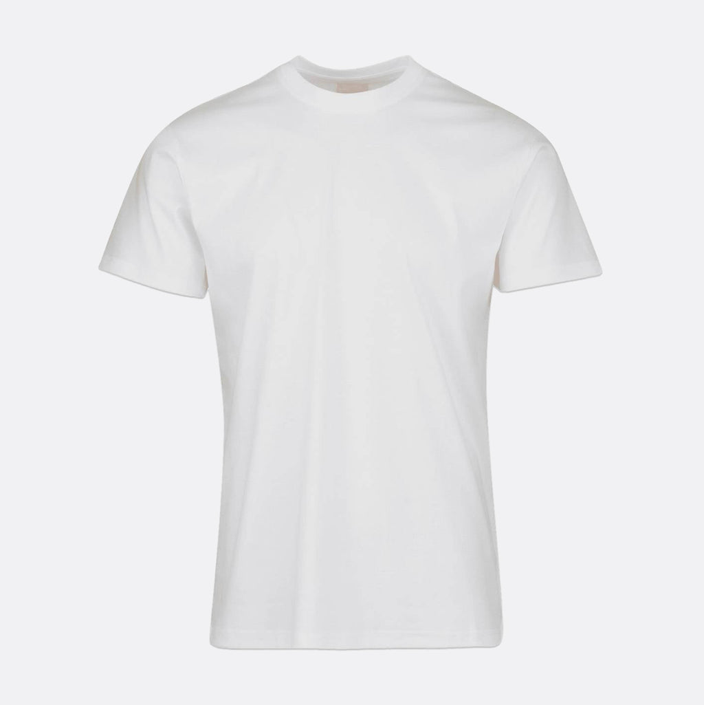 A classic white short-sleeve crewneck t-shirt displayed on a clean, light gray background. SWIMS T-Shirt available at Sakks Menswear in Southampton.