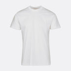 A classic white short-sleeve crewneck t-shirt displayed on a clean, light gray background. SWIMS T-Shirt available at Sakks Menswear in Southampton.