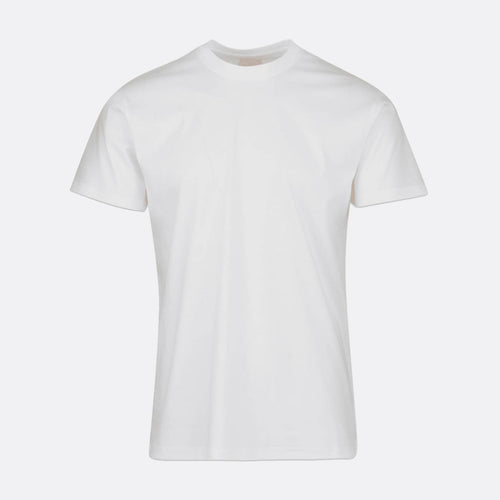 A classic white short-sleeve crewneck t-shirt displayed on a clean, light gray background. SWIMS T-Shirt available at Sakks Menswear in Southampton.