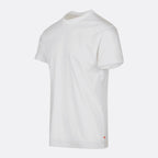 A plain white short-sleeve crewneck t-shirt shown from a three-quarters angle on a light gray background. SWIMS T-Shirt available at Sakks Menswear in Southampton.
